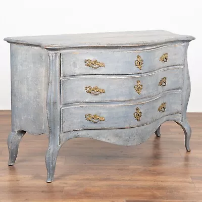 Blue Painted Chest Of Three Drawers With Serpentine Front Sweden Circa 1860-80 • $4250