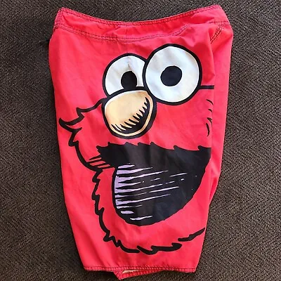 Sesame Street Board Shorts Mens Sz 34 Big Elmo Face Red Swim Trunks • $18