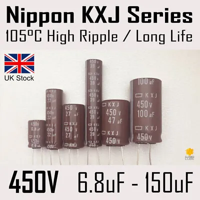 Nippon KXJ 450V 6.8uF-150uF Long Life AEC-Q200 105C Capacitors ** UK Stock ** • £0.99