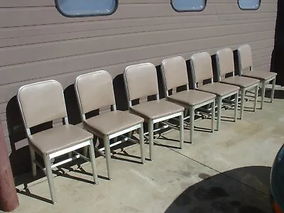 Set Of 7 Mid Century Modern Art Vintage Aluminum Frame Light Tan Chairs • $450