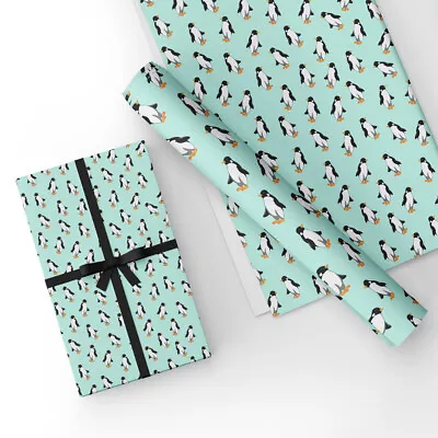 Penguin Design Gift Wrapping Paper & Matching Tag 50x70cm-Blue • £2.75