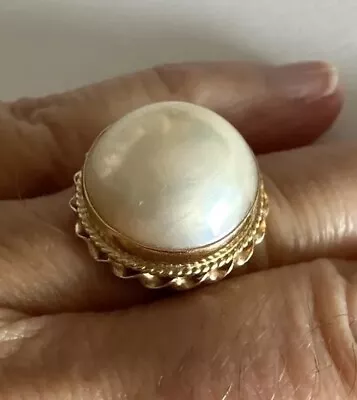 14k Yellow Gold Mabe Pearl Ring Size 7.5  5.2g • $399