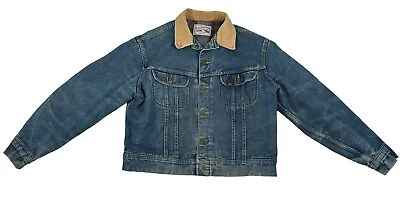Vintage 80s Lee Storm Rider Blanket Lined Denim Jacket Corduroy Collar Sz Medium • $109.99