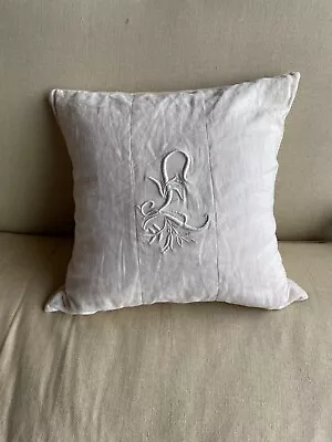 Ralph Lauren Embroidery L Monogram Off White Linen - 20x20” Pillow - Excel Cond • $90