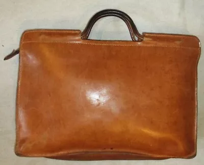 Vintage Bespoke Brown Leather Hand Held Zippered Briefcase Document Case • $24.99