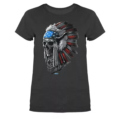 Patriotic Chief Skull Native American Indian Headdress US Flag T-shirt • $15.03
