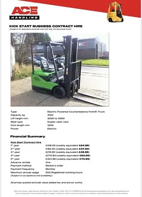 £24.99 • Buy KICK START CONTRACT HIRE Electric 3-Wheel Forklift For Only £24.99pw NO DEPOSIT