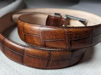 Dress Belt ALLIGATOR Embossed Leather 34 Brown CROCODILE Fssil Cowhide • $29.95