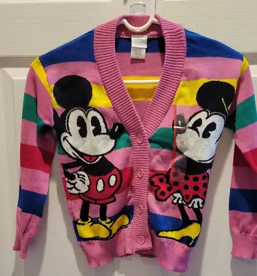 Disney Girls 100 Mickey & Minnie Mouse Retro Re-Imagined Striped Cardigan XS NWT • $17.99