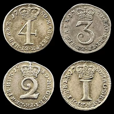 George Iii 1780 Maundy Coin Set Four Three Two & One Pence ** Collection ** • $64.41