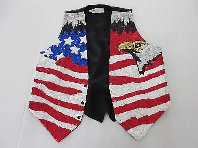 £163.85 • Buy Vtg Womens Large Men's Small / Medium American Flag USA Eagle Sequin Vest *RARE*