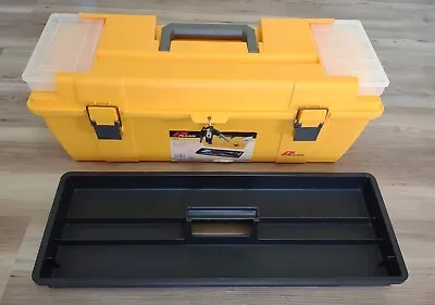 Plano 682 26 W Yellow Plastic Tool Box W/ Inside Tray Top Side Boxes Lock EUC • $25.99