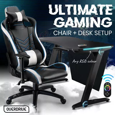 $529 • Buy 【EXTRA10%OFF】OVERDRIVE Gaming Chair Desk Racing Seat Setup Black Combo PC