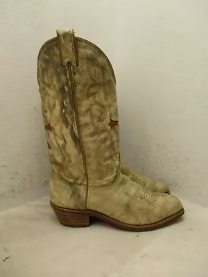 Abilene Distressed Ivory Leather Cross Cowboy Boots Womens Sz 8.5 M Style 9204 • $59.95
