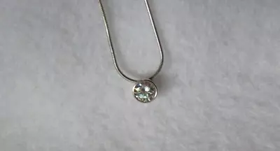 Diamonique Round 925 Sterling Silver Sliding CZ Pendant And Adjustable Chain • $16.75