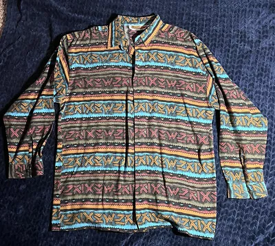 Vintage Street Scenes Men's Colorful Flannel Geometric Button Up Shirt Large • $22