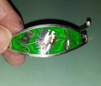 Mexican Inlay Sterling Silver Bracelet W/ Uranium Glass? • $30