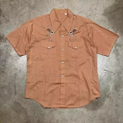 Vintage 70s Pearl Snap Western Short Sleeve Button Shirt Grown Embroidered Large • $75