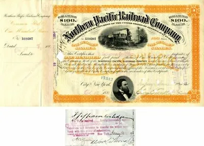 Northern Pacific Railroad Co. Issued To And Signed By T. Jefferson Coolidge - Au • $100