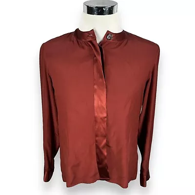 Vintage Burberry Blouse Top Womens 10 Rose Pink Red 100% Silk Button Burberrys • $74.99