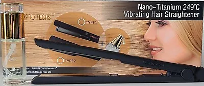 PRO-TECHS Nano Titanium Vibrating Hair Straightener Flat Iron Thin + Repair Oil  • $59.95