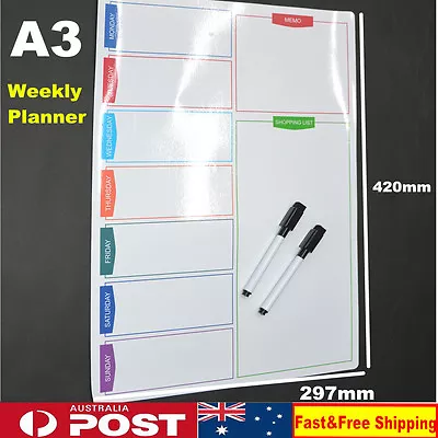 Large A3 Magnetic Whiteboard Family Weekly Planner Shopping List+ 2 Free Marker • $16.90