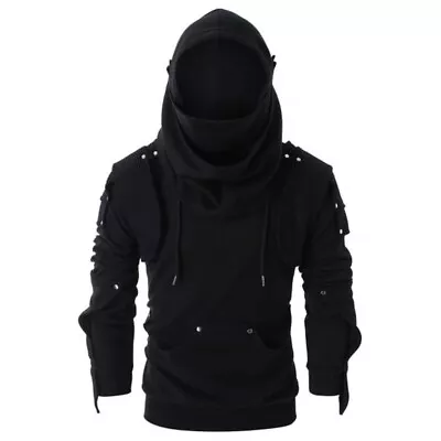 Gothic Men Hoodie Retro Street Clothing Soft Medieval Style Cosplay Assassin • $52.24