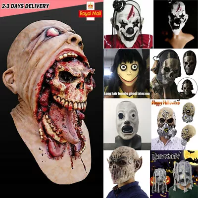 Adult Unisex Scary Latex Face Mask For Halloween Fancy Dress Costume Accessory • £6.64