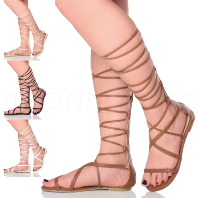 £14.99 • Buy Womens Ladies Flat Strappy Lace Up Tie Up Leg Gladiator Knee High Sandals Size