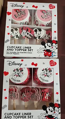 Disney Mickey Minnie Mouse Cupcake Liners & Toppers Set 48 Liners Picks 2 Patter • $11.95