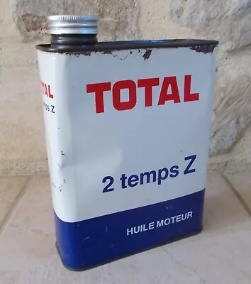 Antique TOTAL 2 Temps Z Oil Can Auto Old Vintage France French Petroleum White • $39.27