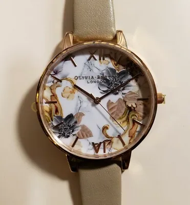 Olivia Burton Marble Florals Watch With 38mm Floral Face & Beige Leather Band  • $57