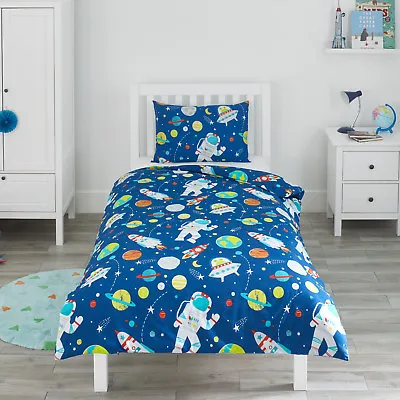 Space Rockets & Planets Childrens Boys Girl Bedding Duvet Cover & Pillowcase Set • £17.99