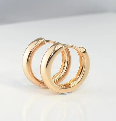 9K Gold Filled Girl Kid Men Ladies Sleeper Hoop Huggies Earring Birthday E//585 • £4.99