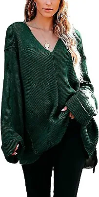 $87.90 • Buy Womens Tunic Sweater V Neck Off Shoulder Oversized Sweaters Loose Knit Long Slee