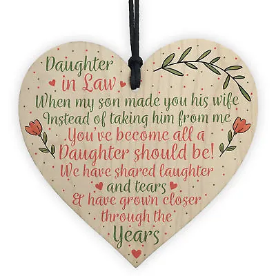 Daughter In Law Birthday Christmas GIFTS Wooden Heart Plaque Mum Daughter Son • £3.99