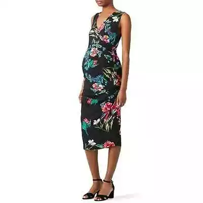 Yumi Kim Maternity Sleeveless Multicolor Floral Ruched Bodycon Midi Dress Sz S • £57.41