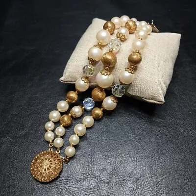 Vintage Jewelry Triple Strand AB Crystal Faux Pearl Bracelet. 10705 • $19.99