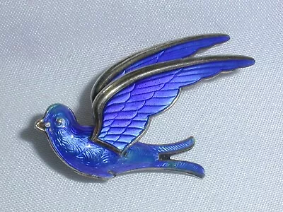 Vintage Norway Sterling Enamel Bird In Flight Brooch- Theodor Olsens Eftf! • $49