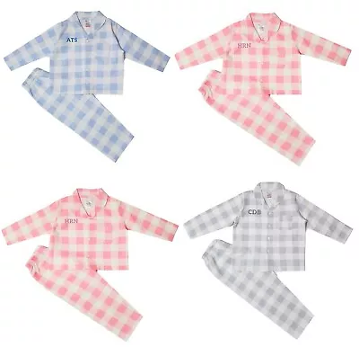 £11.95 • Buy Boys Girls Baby Personalised Check Pyjamas Family Matching 6 Mths - 6 Yrs