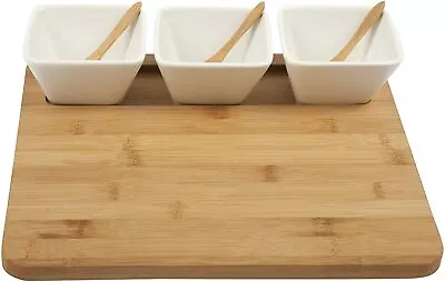 Core Bamboo 3-Part Square Entertainment Set White Ceramic Bowls Plus Spoons • $24.95