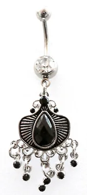 Belly Ring Vintage Inspired Black Dangle Naval Steel Body Jewelry • $8.59