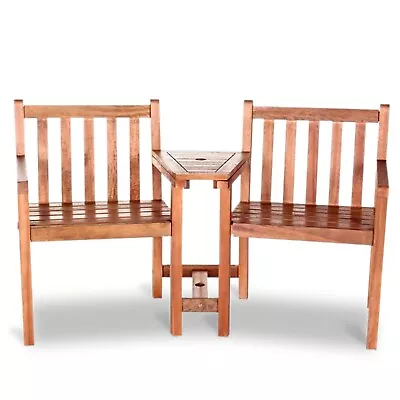 £151 • Buy Wooden Love Seat Table And Chair Set 2 Seater With Coffee Table Garden Furniture