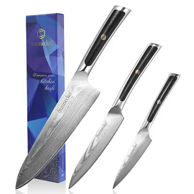 $181.98 • Buy 3PCS Kitchen Knives Set Japanese Santoku Knife Damascus Steel Chef Meat Cleaver
