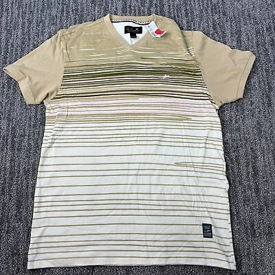 NWT Men's Large A.Tiziano Creme Stripe Short Sleeve V-Neck Tee Shirt Embroidered • $19
