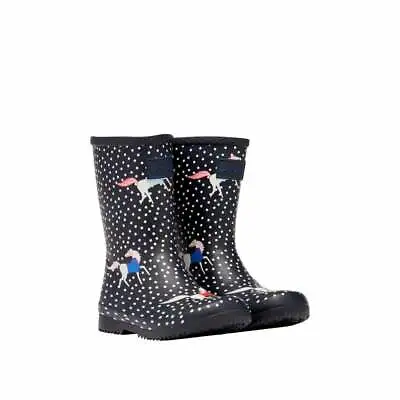 £19.95 • Buy Joules Junior Roll Up Printed Wellingtons - Navy Spotty Horses