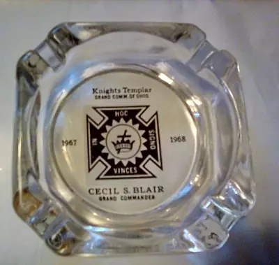 Grand Commandery Of Ohio Knights Templar Vtg 1967 1968 Glass Ashtray Masonic • $12.76