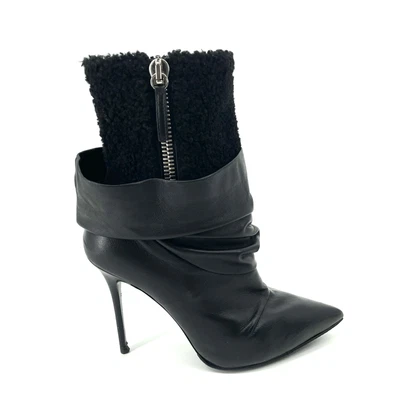 $301 • Buy Giuseppe Zanotti Lucrezia Ankle Booties Black Leather Shearing Sz 38.5