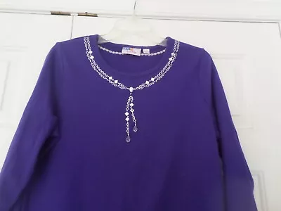 Ladies Size Size Large Quacker Factory Purple 3/4 Sleeve Cotton Polyester Top • $9.99