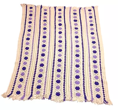 Handmade Afghan Crochet Throw Floral Vtg 70x55 Country Cottage Granny Core • $37.99